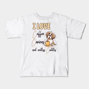 I Love Coffee Canines and Cuddles St. Bernard Owner Funny Kids T-Shirt